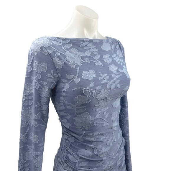 ASOS Design Blue Floral Burnout Long sSeeve Ruched Maxi Bodycon Dress Size XS - Picture 3 of 5